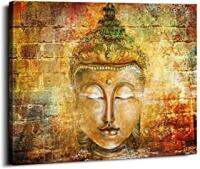 Buddah เครื่องตกแต่งผนังขนาดใหญ่ภาพวาดพระพุทธรูปสีทองผ้าใบติดผนังย้อนยุค Buddah Zen โปสเตอร์ตกแต่งบ้านห้องนั่งเล่นอ่านห้องนอนภาพวาดรูปดอกบัวภาพแขวนยืด30X40นิ้ว