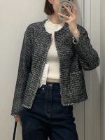 Uniqlo2023 autumn style Uniqlo small fragrance long-sleeved round neck short coat fringed tweed button cardigan 462182