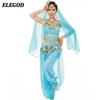 【YD】 Belly Sequin Top Harem Pants Head Scarf Outfit Set Bollywood Bellydance Costumes