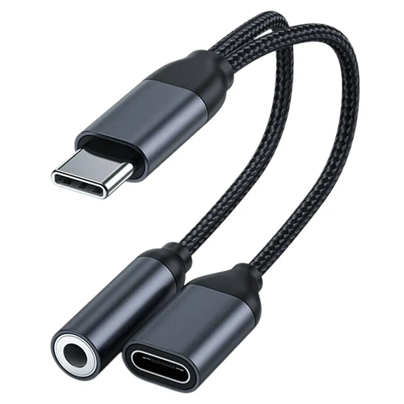 2-In-1 Type C to  Headphone and Charger Adapter USB C to Aux Audio Jack  Hi-Res Dac and Fast Charging Cable 