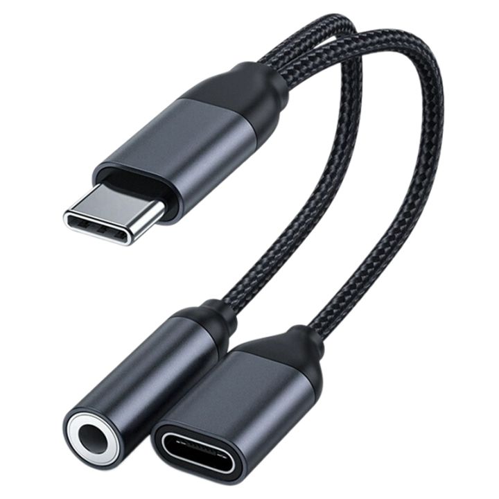 2-In-1 Type C to  Headphone and Charger Adapter USB C to Aux Audio  Jack Hi-Res Dac and Fast Charging Cable 