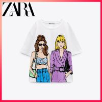 Zara เสื้อยืดคอกลม พิมพ์ลาย แฟชั่นฤดูใบไม้ผลิ และฤดูร้อน สําหรับเด็กผู้หญิง