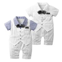 3-18Months Toddler Infant Onesies Baby Boy Formal Rompers Newborn Jumpsuit Fake Waistcoats Cotton White Blue