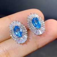 Vintage Silver Topaz Earrings for Evening Party 5 mm * 7 Mm Natural Sky Blue Topaz Earrings 925 Silver Topaz