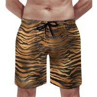 Tiger Print Stripes Board Shorts Print Men Beach Pants Glam Black And Gold กางเกงว่ายน้ำขนาดใหญ่คุณภาพ...