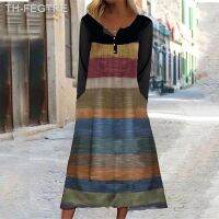 【hot】✼☂❈  2023 New Patchwork Print Vestido V-Neck Street Pullover Loose Dresses