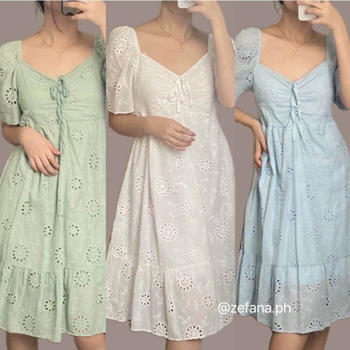【COD】 Bangkok eyelet dress / sunday casual trendy white pastel Lazada PH