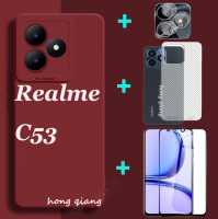 4in1สำหรับ Realme C53 C55ซิลิโคนสีลูกกวาดเคสโทรศัพท์ + ฟิล์มกระจกเทมเปอร์ + ฟิล์มเลนส์ + ฟิล์มด้านหลัง