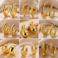 【YP】 Gold Color Irregular Thick Ear Studs for Punk Semi-circle Piercing Earrings Huggie Female Jewelry 2023