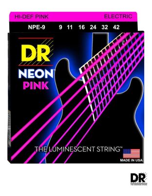 DR Strings สายกีตาร์ไฟฟ้า แบบเรืองแสง เบอร์ 9 สายเคลือบ สีชมพูนีออน รุ่น NPE-9 (Light, 9-42) ** Made in USA **