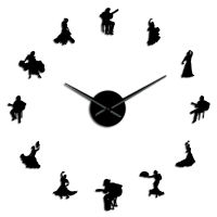 2021Flamenco Dancers Mirror Effect Big Time Wall Clock Spanish Dancer Silhouette Large Wall Watch Dance Studio Unique Wall Art Decor