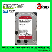 HDD (ฮาร์ดดิสก์แนส) 6 TB WD RED 5400RPM SATA3 (WD60EFAX)