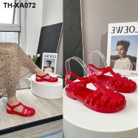 Summer Sandals Trendy Brand Retro Woven Crystal Jelly Shoes Flat Heel Casual Flat Beach Shoes Popular Roman Shoes