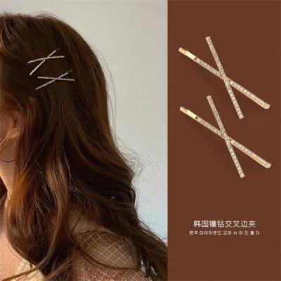 【CW】2PCS 3PCS New Cross Crystal Hairpins Rhinestones X Hair Clips Barrettes Simple Side Clip Bridal Headwear Girl Hair Accessories