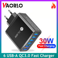 VAORLO ที่ชาร์จแบตเตอรี่โทรศัพท์ QC3.0ของแท้6USB ชาร์จ30W ชาร์จได้6พอร์ตเร็วโทรศัพท์มือถือชาร์จ IOS แอนดรอยด์อะแดปเตอร์ชาร์จเร็วสำหรับสมาร์ทโฟนทุกแบบ