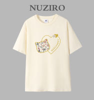 NUZIRO เสื้อยืดคู่แขนสั้นพิมพ์ลายรอบคอหลวมสไตล์เกาหลีสำหรับผู้หญิง