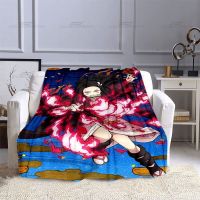 Popular Animation Demon Slayer Pattern Blanket Cartoon Decorative Flannel Thin Blanket Portable Home Travel Office Blanket