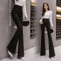 New Autumn Clothes Are Thin Tight-fitting Breasted Stretch Black High-waisted Flared Jeans Women