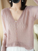 21 new spring and summer female ice silk short hollow knit small cardigan loose V-neck cardigan