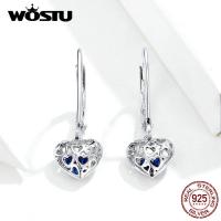 WOSTU Blue Dream Heart Shapeจริง925เงินสเตอร์ลิงต่างหูแบบหยดน้ำเพชรCZสำหรับแฟชั่นสำหรับผู้หญิงเครื่องประดับของขวัญZBSCE746 Sep