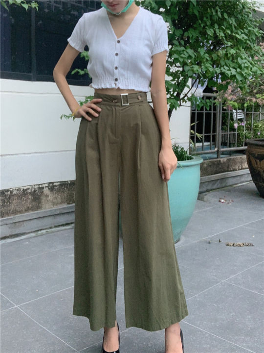 กางเกงผู้หญิกางเกงขากว้าง-กางเกงขายาว-กางเกงแฟชั่นกางเกงผู้หญิงทรงเกาหลีขากว้าง-ฟรีไซด์เอวยืดไซด์ใหญ่-131
