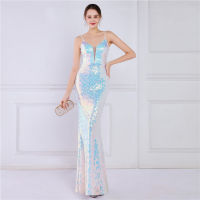 Magic color Women evening dress Party elegant long Formal dress Sequin female wedding dress