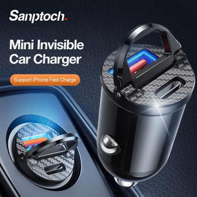 Sanptoch อะแดปเตอร์ชาร์จในรถยนต์ 60W USB Type C PD30W + QC3.0 พอร์ตคู่ ชาร์จเร็ว สําหรับ iPhone 14 13 12 11 Pro Max iPad Samsung Huaw