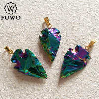 FUWO Fashion Titanium Agates Arrowhead Pendant Gorgeous Rainbow Aura Quartz Jewelry Wholesale 5 pieces lot PD223