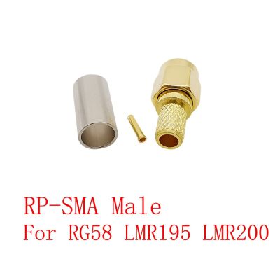 2Pcs RP-SMA Male Plug (Female Pin) RF Connector Crimp For RG58 LMR195 LMR200 Coaxial Cable Straight Gold-plated SMA Adapter Electrical Connectors