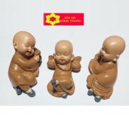 Bộ 03 Tượng Tự Tại 8cm- Tượng chú tiểu áo lam chất liệu Composite