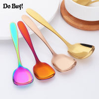 3 PcsSet Square Spoon Stainless Steel Flat Bottom Spoons Large Medium Small Salad Cutlery Dessert Scoops Soup Dinnerware