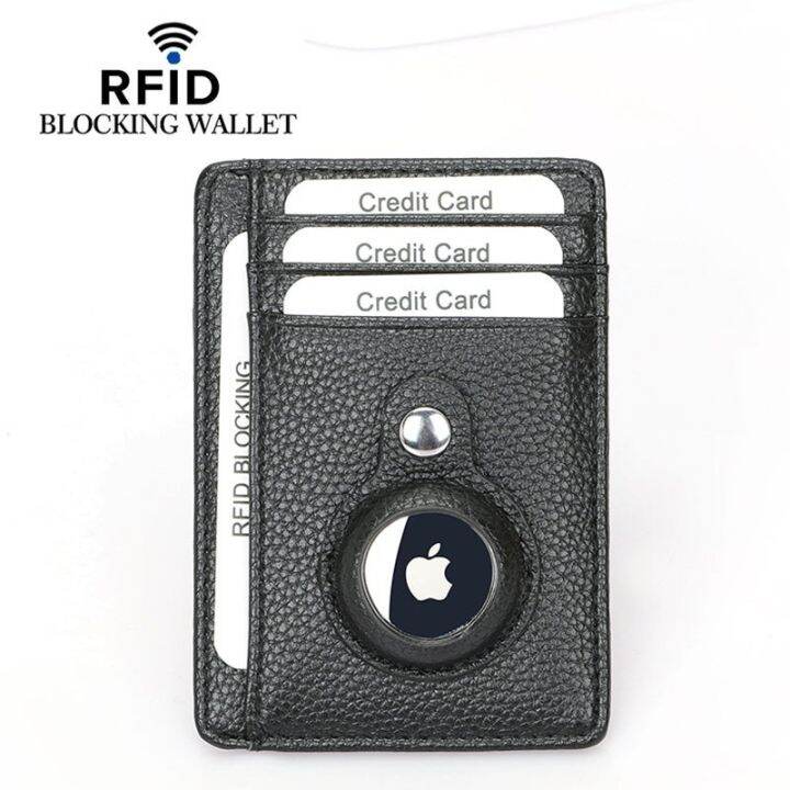 Real Leather Rfid Airtag Card Holder ID Cardholder with Rfid Blocking