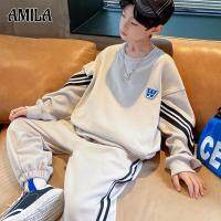 AMILA ชุดเสื้อสเวตเตอร์แฟชั่นเด็กเด็กผู้ชายและเด็กผู้หญิง,ชุดลำลองกีฬาสองชิ้นทรงหลวม