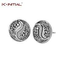 Kinitial Fashion Yin Yang Round Disc Fake Earrings Gothic Punk Viking Amulet Stud Earrings for men women Party Jewelry