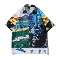 ?? 2022 cross-border trendy brand casual European and high street short-sleeved floral full print positioning beach cardigan male