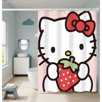 【CW】❁  Pink  Strawberry Sanrios Cartoon Polyester Shower Curtain with Hooks Accessories