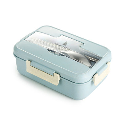 Microwave Lunch Box Wheat Straw Dinnerware with Spoon Chopsticks Food Storage Container Children Kids School Office Bento Box