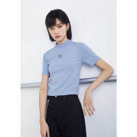 Toyouth Women Kint Tops  Summer Short Sleeve Turtleneck Slim T-shirt Solid Purple Black Vintage Tops