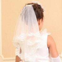 Hot Kid Bridal Veils for Flower Girls Wedding accessories Lace Edge with Comb White Ivory Red Tulle Short Veil Hair Accessories