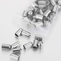 50pc Stainless Steel Tube Cap fit 2/3/4/5mm Rope Crimp Long End Cap for DIY Craft Bracelet Jewelry Making Supplies Wholesale