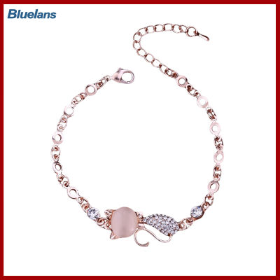 Bluelans®จี้รูปแมวน่ารักผู้หญิงสุภาพสตรีโอปอล Rhinestone กำไลข้อมือสร้อยข้อมือโซ่เครื่องประดับ