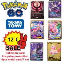 70 Pokemon metal cards, 6pcs-1 set, English, Japanese, Spanish, card game, anime battle, collectible, toys, customizable