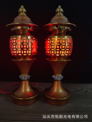 【High-quality】 มิตรภาพโคมไฟรูปปราสาทโลหะผสมปลั๊กโคมไฟวังสีแดงโคมไฟพระพุทธรูปอุปกรณ์ทางศาสนาทิเบต