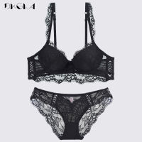 Fashion Sexy Bra Set Black Underwear Women Brassiere Thick Lace Embroidery Push Up Bras Deep V Lady Lingerie Set A B C D Cup