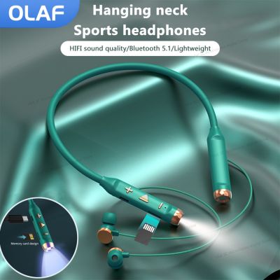 ZZOOI OLAF Wireless Headphones Bluetooth 5.1 Magnetic Neckband Earphones Sports HIFI Earbuds With Light Mic Headset Support TF Card
