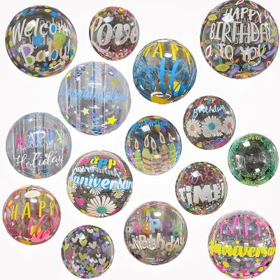 20inch Printed Pattern BOBO Balloon Happy Birthday Festival Transparent Rubber Balloon Anniversary Party Decorations