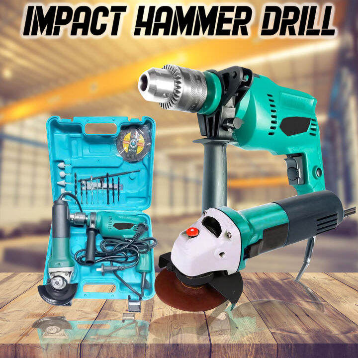 Electric Impact Drill & Angle Grinder Power Tools Set 2 in 1 Lazada PH