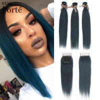 【CW】Remy Forte Straight Bundles With Closure 26 Inch Blue Colored Bundles With Closure 100 zilian Hair Weave Bundles 34 Bundles