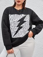 LILAJO Sweatshirt for Women - Plus Lightning Sign and Dalmatian Print Drop Shoulder Sweatshirt (Color : Black, Size : XX-Large)