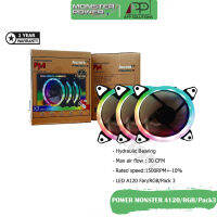 POWER MONSTER(พัดลมเคส)COOLING FAN A120 RGB/120mm/(Pack3 Remote)ประกัน1ปี-APP Solution